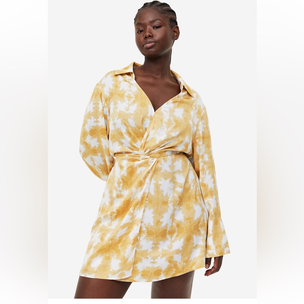 NWT H&M Twist Waist Midi Dress-Yellow/White Print-SOLD OUT Size XXL